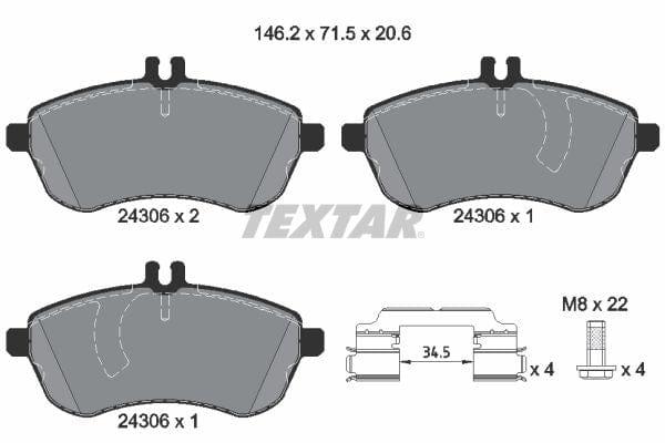 Textar Brake Pads Full Set Of 4 Front With Brake Caliper Screws With Accessories 2430601 - image 4