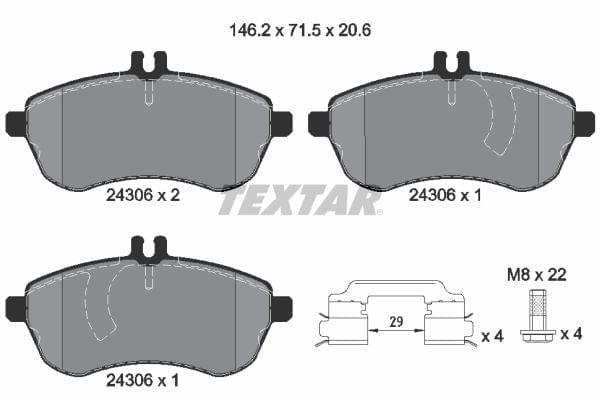 Textar Brake Pads Full Set Of 4 Front With Brake Caliper Screws With Accessories 2430602 - image 4