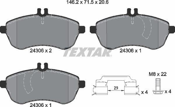 Textar Brake Pads Full Set Of 4 Front With Brake Caliper Screws With Accessories 2430602 - image 5