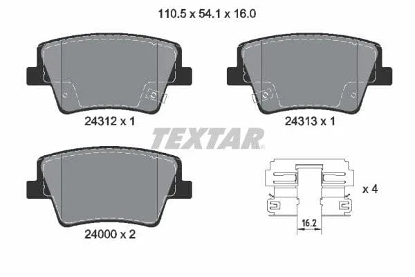 Textar Brake Pads Full Set Of 4 Rear With Accessories 2431201 - image 4