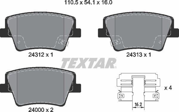Textar Brake Pads Full Set Of 4 Rear With Accessories 2431201 - image 5