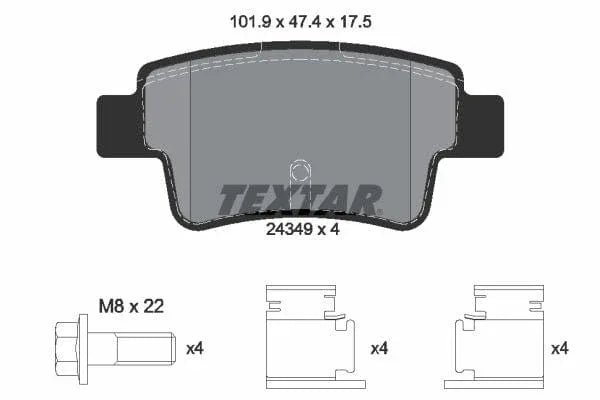 Textar Brake Pads Full Set Of 4 Rear With Brake Caliper Screws With Accessories 2434901 - image 4