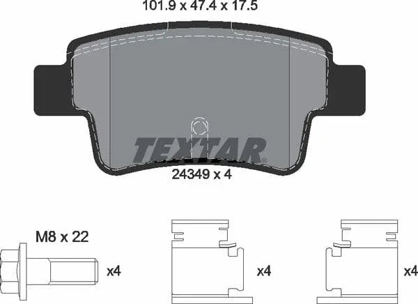 Textar Brake Pads Full Set Of 4 Rear With Brake Caliper Screws With Accessories 2434901 - image 5