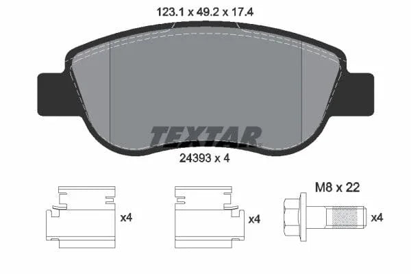Textar Brake Pads Full Set Of 4 Front With Brake Caliper Screws With Accessories 2439301 - image 4