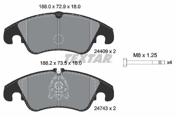 Textar Brake Pads Full Set Of 4 Front With Brake Caliper Screws 2440901 - image 4