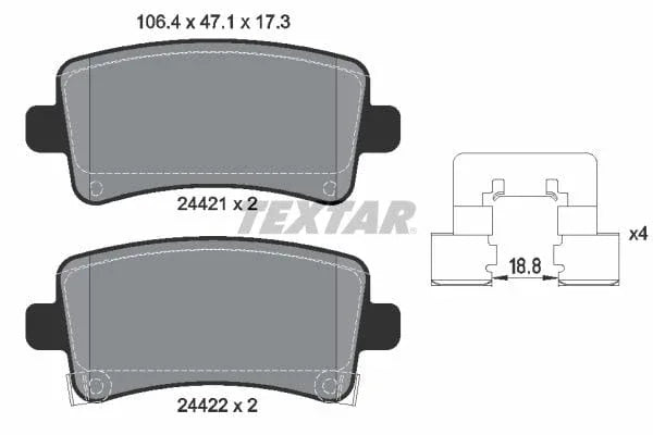 Textar Brake Pads Full Set Of 4 Rear With Accessories 2442101 - image 4