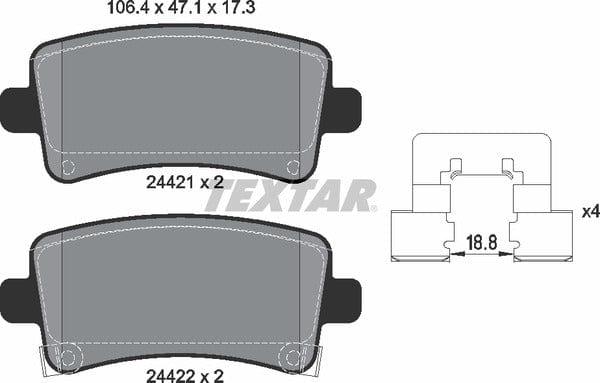 Textar Brake Pads Full Set Of 4 Rear With Accessories 2442101 - image 5