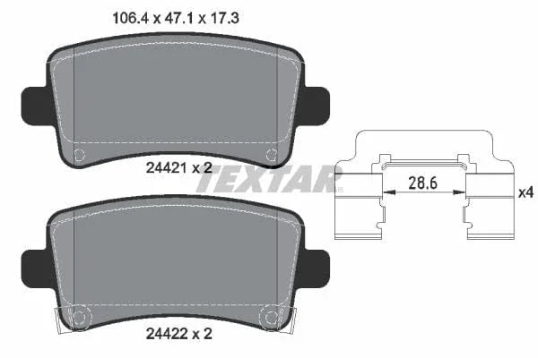 Textar Brake Pads Full Set Of 4 Rear With Accessories 2442102 - image 4