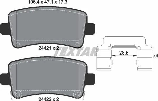 Textar Brake Pads Full Set Of 4 Rear With Accessories 2442102 - image 5