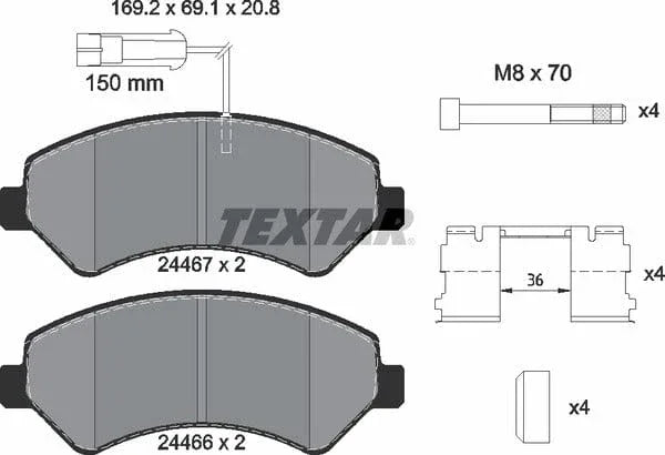 Textar Brake Pads Full Set Of 4 Front With Brake Caliper Screws With Accessories 2446705 - image 5