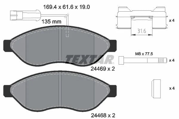 Textar Brake Pads Full Set Of 4 Front With Brake Caliper Screws With Accessories 2446902 - OEM Quality Replacement - image 4