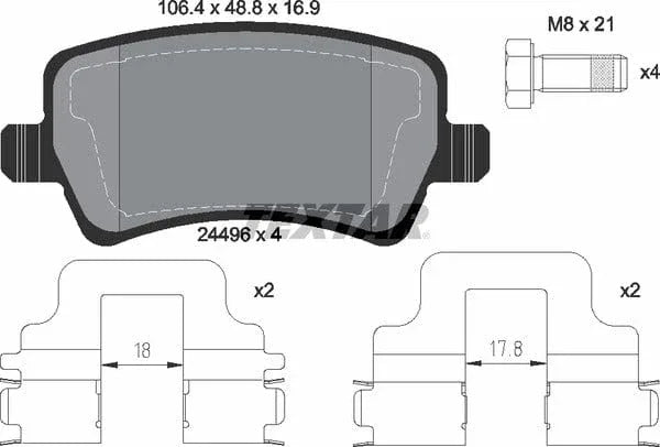 Textar Brake Pads Full Set Of 4 Rear With Brake Caliper Screws With Accessories 2449602 - image 5