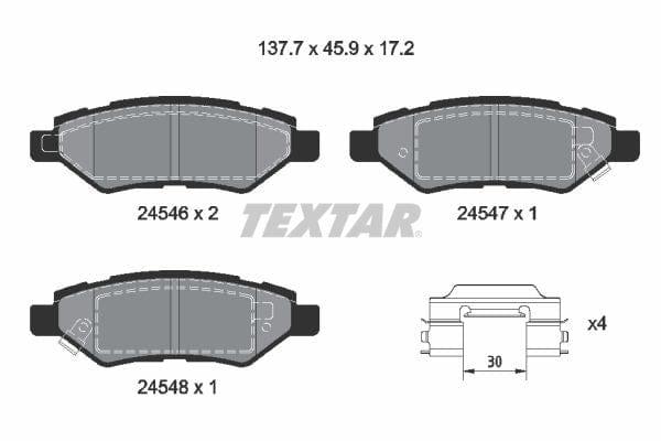 Textar Brake Pads Full Set Of 4 Rear With Accessories 2454601 - image 4