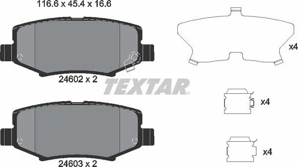 Textar Brake Pads Full Set Of 4 Rear With Accessories 2460201 - image 5
