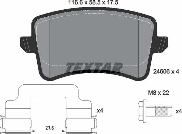 Textar Brake Pads Full Set Of 4 Rear With Brake Caliper Screws With Accessories 2460601 - image 5