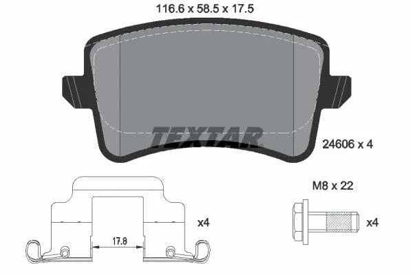Textar Brake Pads Full Set Of 4 Rear With Brake Caliper Screws With Accessories 2460602 - image 4
