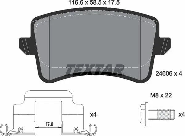 Textar Brake Pads Full Set Of 4 Rear With Brake Caliper Screws With Accessories 2460602 - image 5