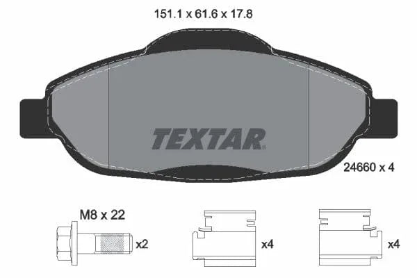 Textar Brake Pads Full Set Of 4 Front With Brake Caliper Screws With Accessories 2466001 - image 4
