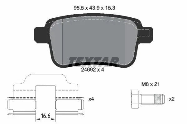 Textar Brake Pads Full Set Of 4 Rear With Brake Caliper Screws With Accessories 2469201 - image 4