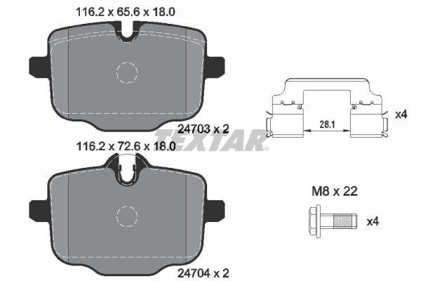 Textar Brake Pads Full Set Of 4 Rear With Brake Caliper Screws With Accessories 2470301 - OEM Quality Replacement - image 4