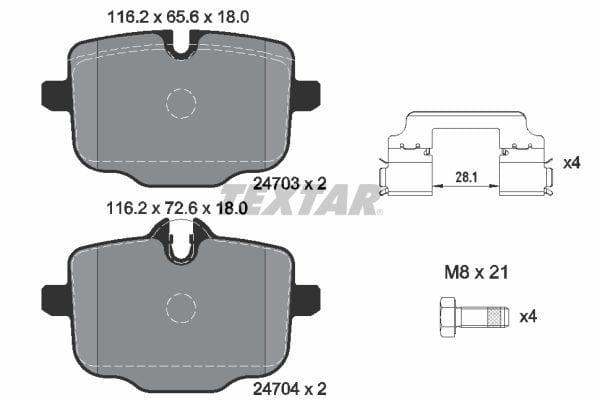 Textar Brake Pads Full Set Of 4 Rear With Brake Caliper Screws With Accessories 2470303 - image 4