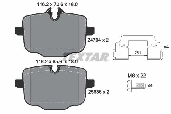 Textar Brake Pads Full Set Of 4 Rear With Brake Caliper Screws With Accessories 2470401 - image 4
