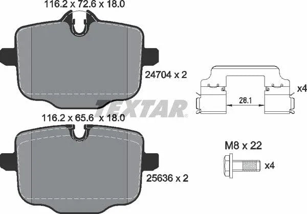 Textar Brake Pads Full Set Of 4 Rear With Brake Caliper Screws With Accessories 2470401 - image 5