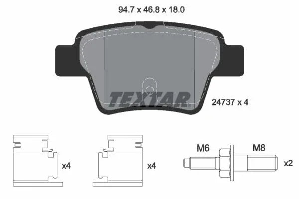 Textar Brake Pads Full Set Of 4 Rear With Brake Caliper Screws 2473701 - image 4