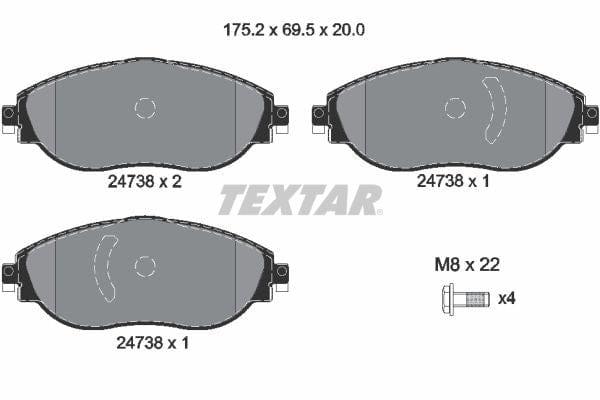Textar Brake Pads Full Set Of 4 Front With Brake Caliper Screws 2473806 - image 4