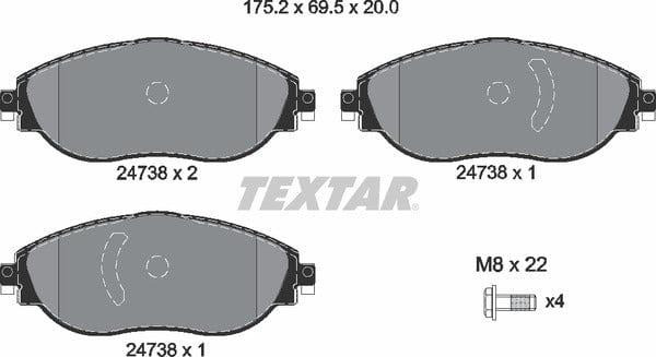 Textar Brake Pads Full Set Of 4 Front With Brake Caliper Screws 2473806 - image 5