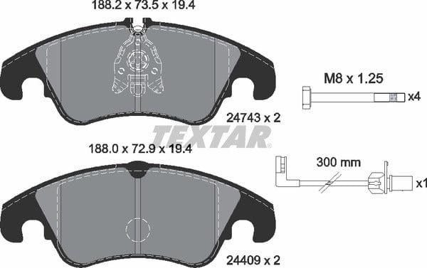 Textar Brake Pads Full Set Of 4 Front With Brake Caliper Screws 2474301 - image 5