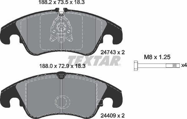 Textar Brake Pads Full Set Of 4 Front With Brake Caliper Screws 2474302 - image 5