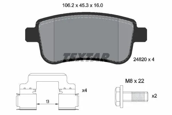 Textar Brake Pads Full Set Of 4 Rear With Brake Caliper Screws With Accessories 2482001 - image 4