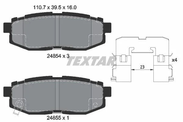 Textar Brake Pads Full Set Of 4 Rear With Accessories 2485401 - image 4