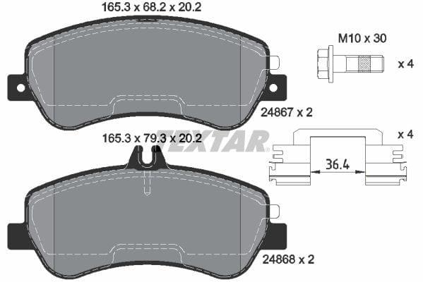 Textar Brake Pads Full Set Of 4 Front With Brake Caliper Screws 2486701 - image 4