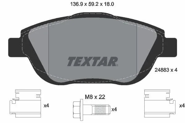 Textar Brake Pads Full Set Of 4 Front With Brake Caliper Screws With Accessories 2488301 - OEM Quality Replacement - image 4