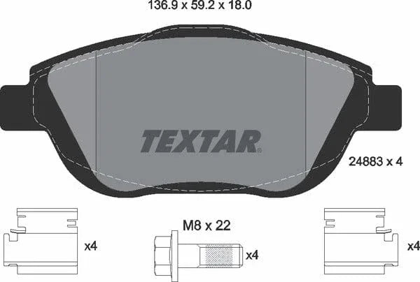 Textar Brake Pads Full Set Of 4 Front With Brake Caliper Screws With Accessories 2488301 - OEM Quality Replacement - image 5
