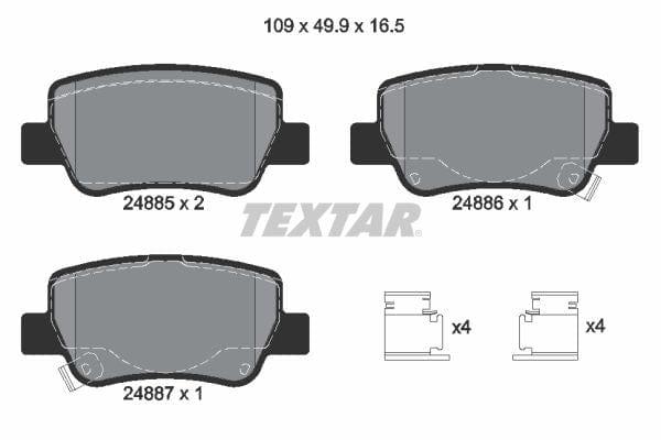 Textar Brake Pads Full Set Of 4 Rear With Accessories 2488501 - image 4
