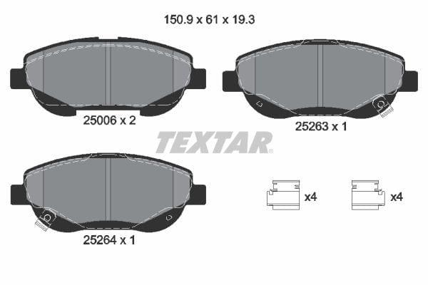 Textar Brake Pads Full Set Of 4 Front With Accessories 2500601 - image 4
