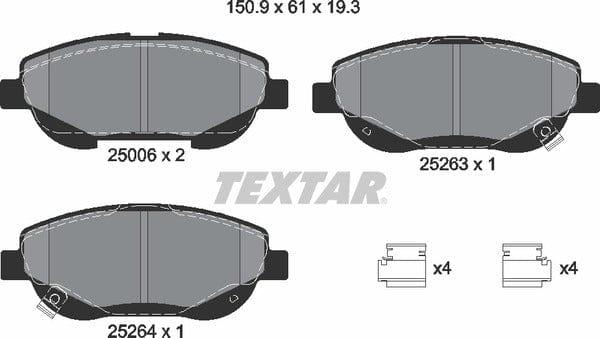 Textar Brake Pads Full Set Of 4 Front With Accessories 2500601 - image 5