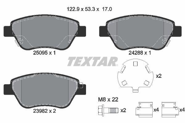 Textar Brake Pads Full Set Of 4 Front With Brake Caliper Screws With Accessories 2509501 - image 4