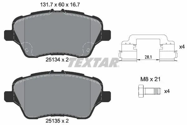 Textar Brake Pads Full Set Of 4 Front With Brake Caliper Screws With Accessories 2513402 - image 4