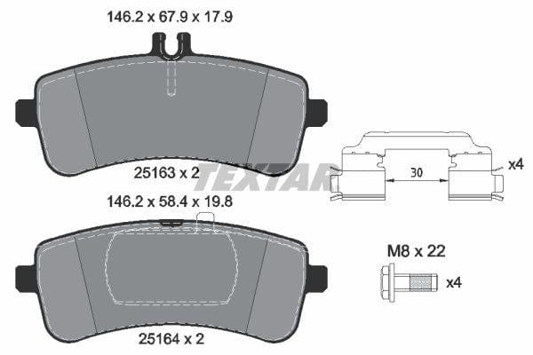 Textar Brake Pads Full Set Of 4 Rear With Brake Caliper Screws With Accessories 2516301 - image 4