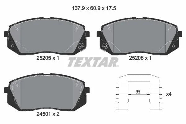 Textar Brake Pads Full Set Of 4 Front 2520501 - image 4