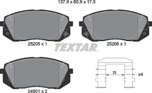 Textar Brake Pads Full Set Of 4 Front 2520501 - image 5