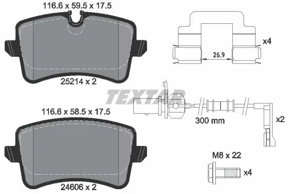 Textar Brake Pads Full Set Of 4 Rear With Brake Caliper Screws With Accessories 2521401 - image 4