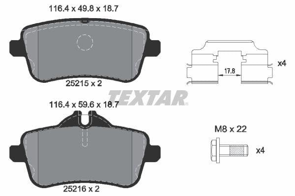 Textar Brake Pads Full Set Of 4 Rear With Brake Caliper Screws With Accessories 2521502 - image 4