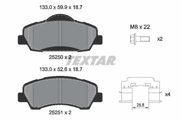 Textar Brake Pads Full Set Of 4 Front With Brake Caliper Screws With Accessories 2525004 - image 4