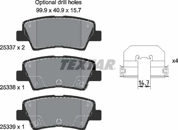 Textar Brake Pads Full Set Of 4 Rear With Accessories 2533703 - image 5