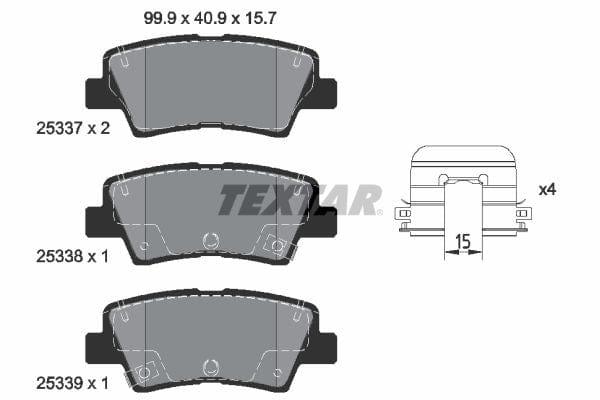 Textar Brake Pads Full Set Of 4 Rear With Accessories 2533707 - image 4